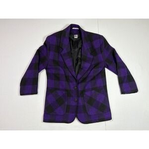 B.E. Vintage Purple Black Buffalo Plaid Blazer Jacket Made in Poland Size M
